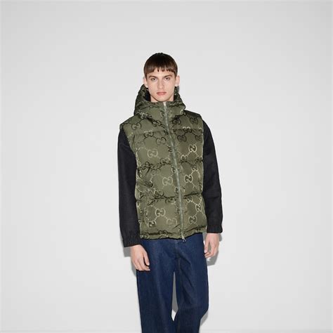 Jumbo GG canvas down vest in green 